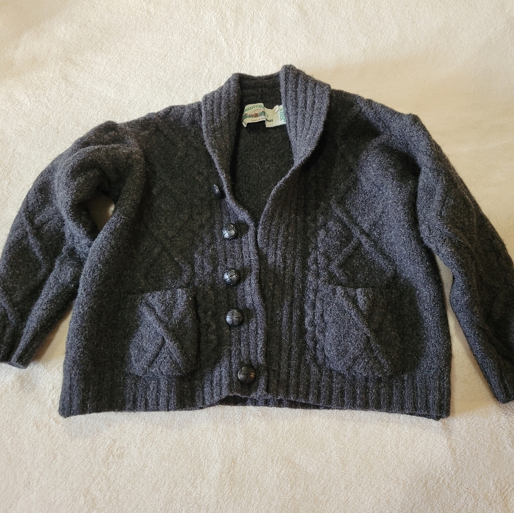 Aran Crafts 100% Merino Wool Charcoal Cardigan Womens L